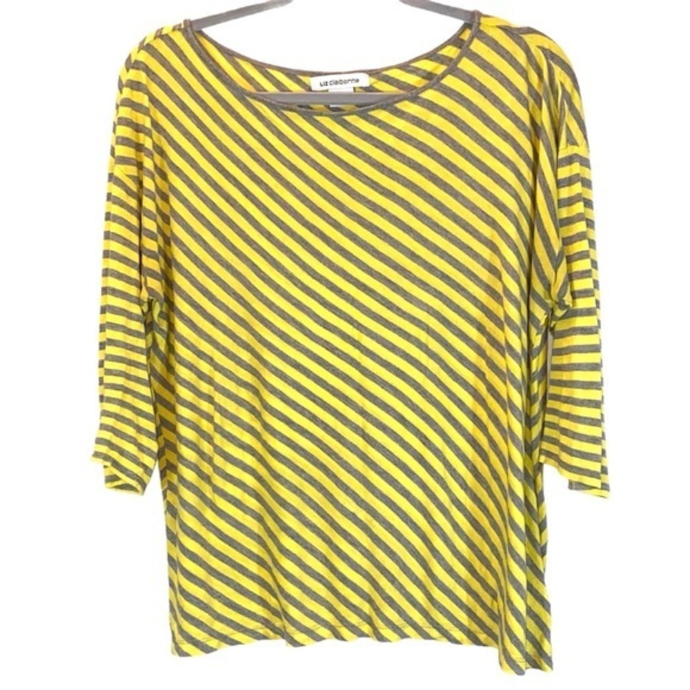 Liz Claiborne L Yellow & grey knit 3/4 sleeve top